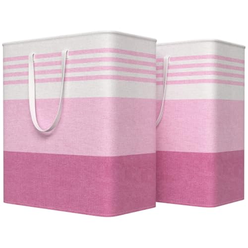 WOWBOX 2 Pack Laundry Baskets, Collapsible Dirty Clothes Laundry Hampers - color: Pink, size: 100L
