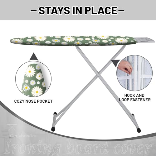 Extra Thick Ironing Board Cover and Pad, 15x54 Ironing Board Cover, Resist Scorching and Staining,Elastic Edges,Sage Green White Daisy Spring Flowers - color: Daisy Green