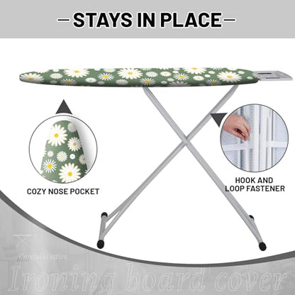 Extra Thick Ironing Board Cover and Pad, 15x54 Ironing Board Cover, Resist Scorching and Staining,Elastic Edges,Sage Green White Daisy Spring Flowers - color: Daisy Green