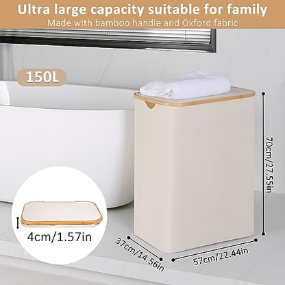 IEGrow Laundry Hamper with Lid,150L Laundry Basket with 2 Mesh Bags,Beige - color: Beige, size: 150L