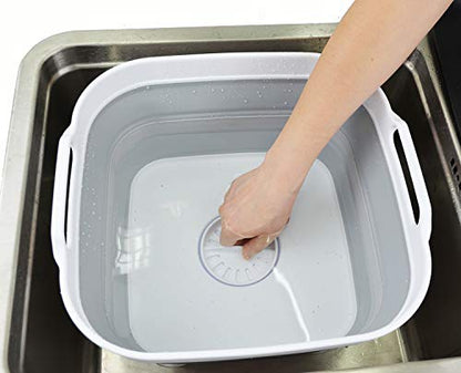 SAMMART 10L (2.64 gallon) Collapsible Dishpan with Draining Plug - Foldable Washing Basin - Portable Dish Washing Tub - Space Saving Kitchen Storage Tray (1, White/Grey) - color: White/Grey