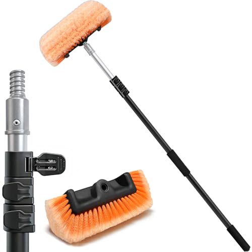 ARTIPOLY 4-12FT Car Wash Brush with Long Handle, 12-Inch Soft Bristle, with Aluminium Telescoping Pole, for Cleaning Car, SUV, RV, Boats, House Siding, Floors, Solar Panels, and More - size: 12" brush 144" pole