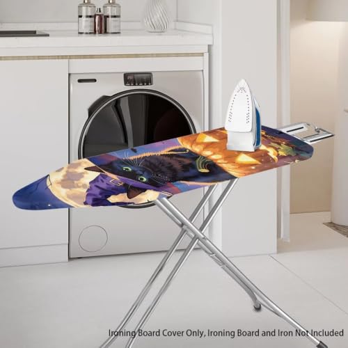 Black Cat Pumpkin Ironing Board Cover and Pad Cover with Padding Standard Size Heat-Resistant Ironing Board with Elastic Edges Iron Boards Covers - color: Black Cat Pumpkin 5