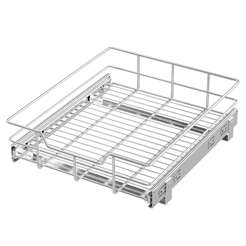 Pull Out Cabinet Organizer 15" W X 17" D, Chromed, Full Slide Out Drawers - color: 1 Tier - Chrome-Plated, size: 14" W X 17" D