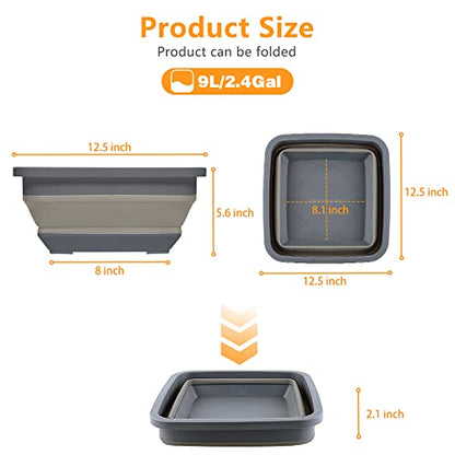 Goderewild Collapsible Dish Basin, 9L (2.4 Gal) Foldable Sink Tub, Black - color: Black