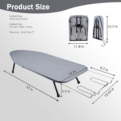 SheeChung Small Ironing Board with Rest,Mini Foldable Iron Board,32" Lx12 W - style: Grey Blue with rest-32"L x 12"W
