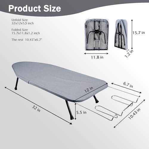 SheeChung Small Ironing Board with Rest,Mini Foldable Iron Board,32" Lx12 W - style: Grey Blue with rest-32"L x 12"W