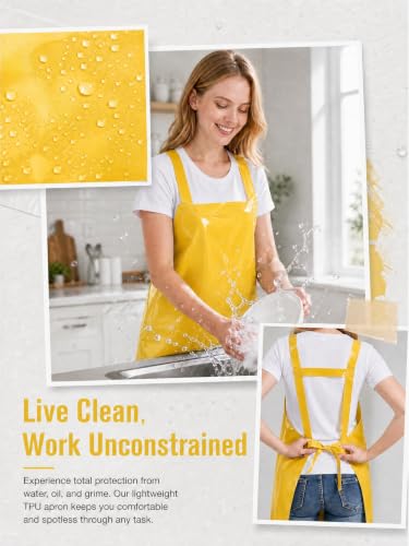 Molaxhome TPU Waterproof Apron Lightweight Oil-resistant Chef Apron - color: Yellow