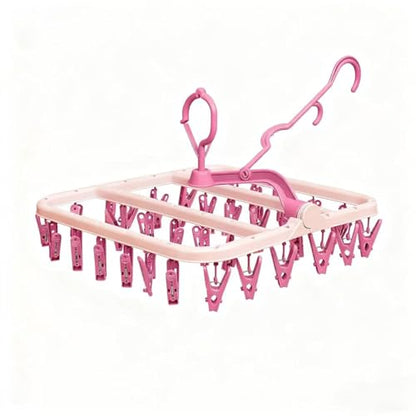 Sock Dryer with pegs for Washing line with 32 Clips and 360° Suitable for Socks Underwear Insoles Baby Clothes Gloves (Pink)