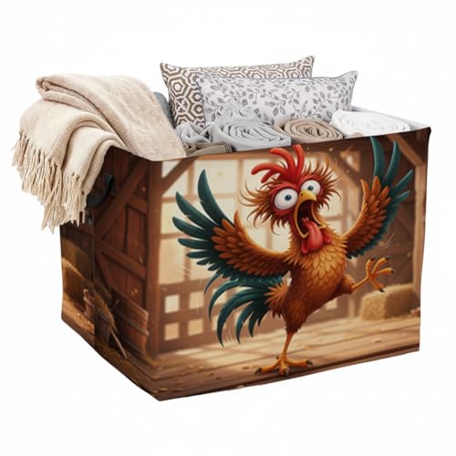 Chickens Laundry Hamper 56L Farms Storage Bin Clothes Basket with Handles - color: Chicken