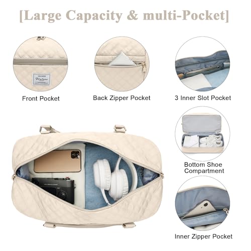 Large Travel Duffle Bag Carry on Weekend Bag with Shoes Compartment Gym Bags for Travel Women Men Waterproof Business Work Overnight Trips Sport Hospital Airplane Travel Essentials Beige - color: A19-Beige