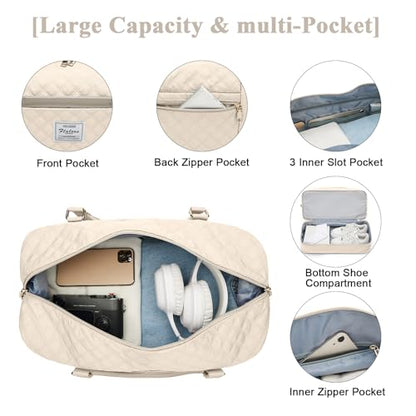 Large Travel Duffle Bag Carry on Weekend Bag with Shoes Compartment Gym Bags for Travel Women Men Waterproof Business Work Overnight Trips Sport Hospital Airplane Travel Essentials Beige - color: A19-Beige