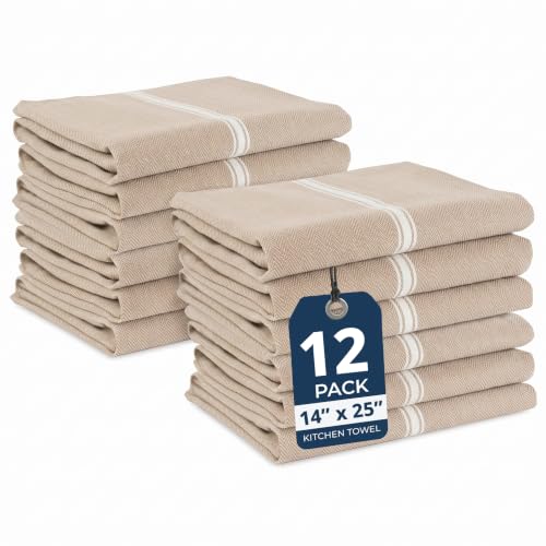 LANE LINEN 100% Cotton Dish Towels for Kitchen Absorbent Lint-Free 12 Pack - color: 06: Beige, size: 12 Pack