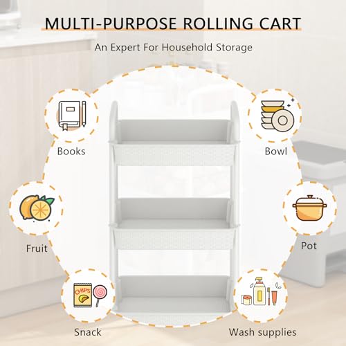 MOYIPIN 4-Tier Plastic Rolling Utility Cart with Handle,White - color: White, size: 4-Tiers without cups