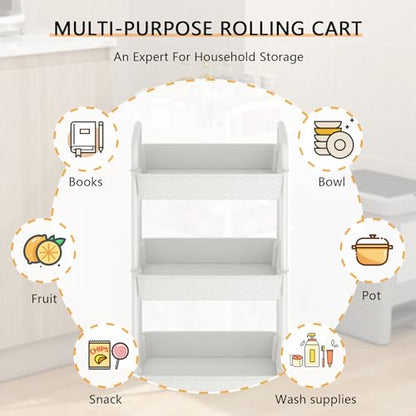 MOYIPIN 4-Tier Plastic Rolling Utility Cart with Handle,White - color: White, size: 4-Tiers without cups
