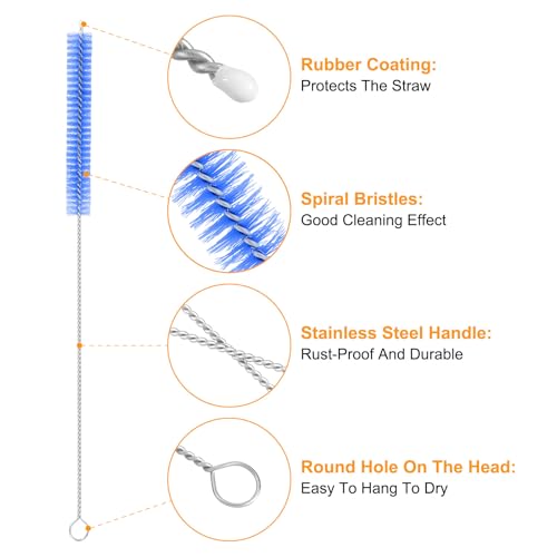 uxcell 10Pcs Drinking Straw Cleaning Brushes, 10" x 3/8" Nylon Bristles Long Straw Brush Pipe Cleaner for Washing Straws Pot Spout, Sippy Cup, Bottle and Tube (Blue) - color: Blue, size: 10" x 3/8"