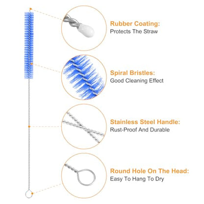 uxcell 10Pcs Drinking Straw Cleaning Brushes, 10" x 3/8" Nylon Bristles Long Straw Brush Pipe Cleaner for Washing Straws Pot Spout, Sippy Cup, Bottle and Tube (Blue) - color: Blue, size: 10" x 3/8"
