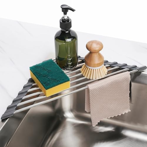 Tomorotec Triangle Roll Up Dish Drying Rack 304 Stainless Steel Dark Gray - color: Dark Gray