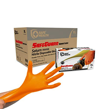 Safe Health Nitrile Industrial Disposable Gloves, Black 6 Mil, Orange 8 Mil, Diamond Textured - color: Orange 1 Case of 900 Pcs-xlarge