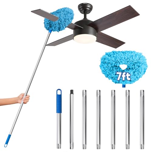 DRQ Ceiling Fan Cleaner Duster with 13-81 in Extension Pole, Blue - color: Blue, size: 13-81 Inch