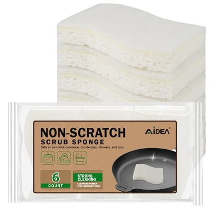 AIDEA Non-Scratch Scrub Sponge-6Count, Sponges Kitchen, Sponges for Dishes - color: White