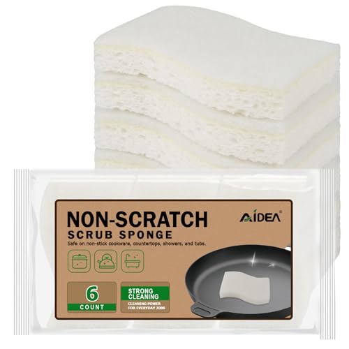 AIDEA Non-Scratch Scrub Sponge-6Count, Sponges Kitchen, Sponges for Dishes - color: White