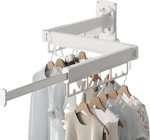 Mounted Wall Drying Rack, Laundry Hanger Dryer Rack, Laundry Hanger Rack, Wall Mounted Clothes Rack, Laundry Room Hanging Rack(Foldable/High-Bearing/Never Fall Off/Third Generation/White) - color: White