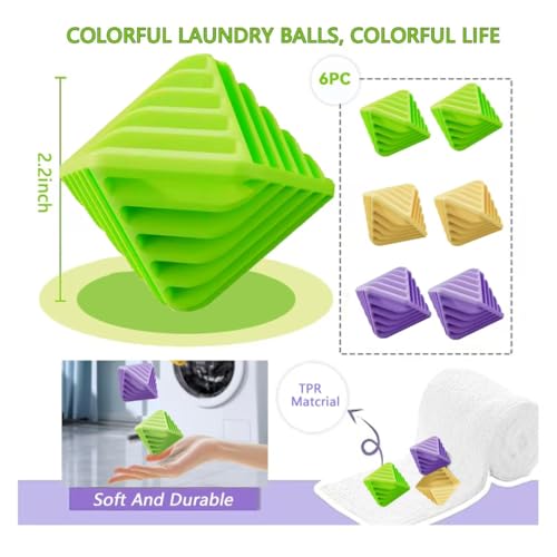 Reusable Dryer Balls Anti Static, 6 PCS Laundry Agitator Balls for Laundry, Blue Purple Yellow Non-Toxic Washing Balls Tangle Free for Washer, Softens Fabrics, Prevents Tangles, Rubik Cube - size: Large-2.6in