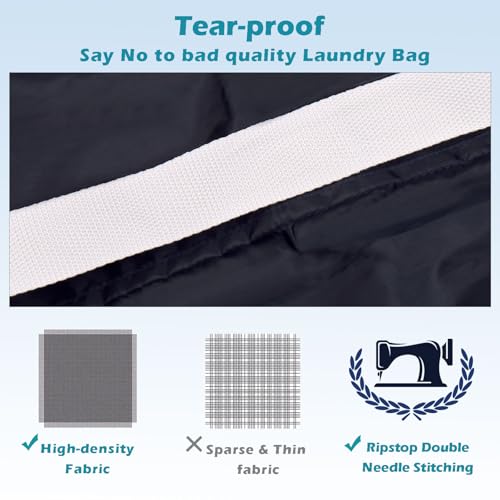 Coomee Heavy Duty Laundry Bag, 2 Pack XXL Nylon Laundry Bags with Straps - color: Blue, size: 48" x 28" x 1"