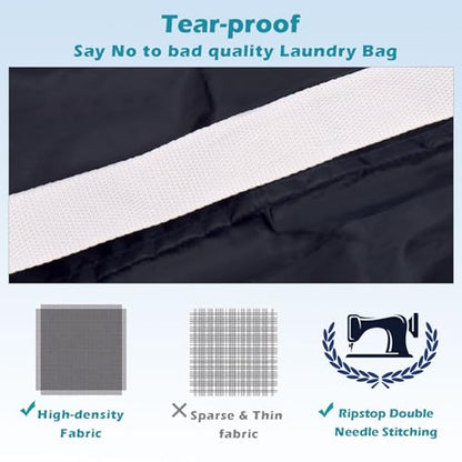 Coomee Heavy Duty Laundry Bag, 2 Pack XXL Nylon Laundry Bags with Straps - color: Blue, size: 48" x 28" x 1"