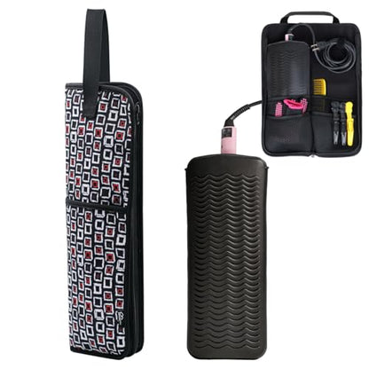 WK IEASON Hair Tool Travel Bag with Heat Resistant Mat for Hair Tools - color: Black check