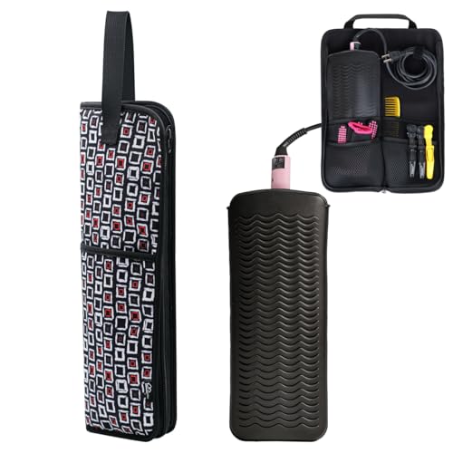 WK IEASON Hair Tool Travel Bag with Heat Resistant Mat for Hair Tools - color: Black check