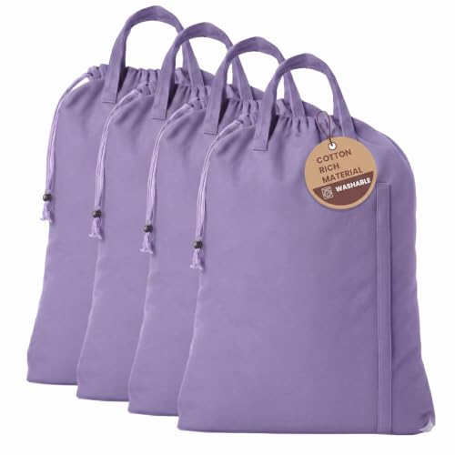 LFH Home Cotton Rich Large Premium Canvas Laundry Bag, Heavy Duty Washable Laundry Hamper with Drawstring & Handles, Multi-Use Clothes Storage for Home, Travel & College 20"x30" (Pack of 4) - Lavender - color: Lavender, size: 20"x30" (Pack of 4)