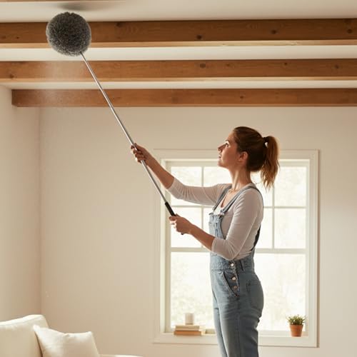 Extendable Feather Duster Telescopic Dust Remover for Home Office Car Furniture High Ceiling Cleaning Multi Purpose Tool(Grey,Round Head) - color: Gray, size: 12.6 in