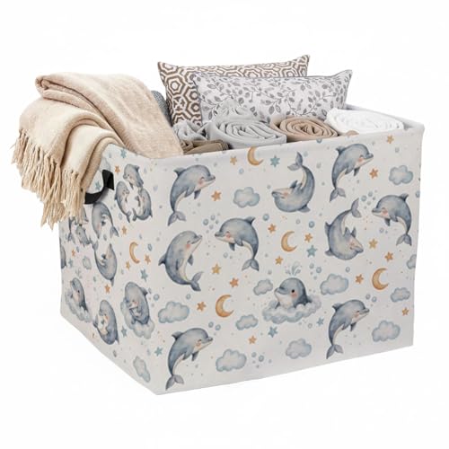Childlike Dolphin Laundry Hamper, 56L Large Foldable Laundry Basket with Handles, for Family Clothes, Toy Storage Bin, Blankets,Decorative Organizer for Shelves & Closet Home Decor Bedroom & Nursery - color: Childlike Dolphin