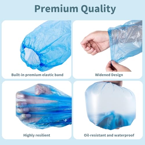 Disposable Arm Sleeves, 100 Pcs Waterproof Plastic Sleeve Protectors, Oilproof Oversleeves Covers - color: Blue-300pcs