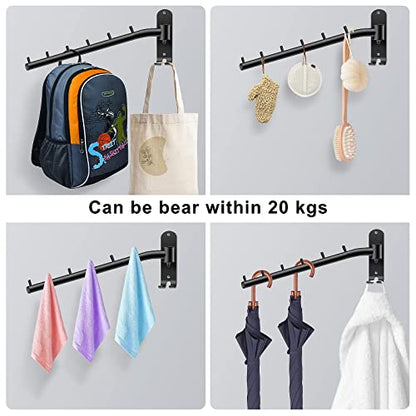 Bosszi 2-Pack Wall Mounted Folding Clothes Hanger Rack, Stainless Steel Clothes Hooks with Swing Arm Holder Space Saving Clothing Hanging System Closet Storage Organizer Heavy Duty Drying Rack (Black) - color: Black