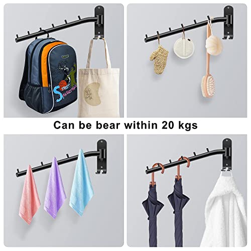 Bosszi 2-Pack Wall Mounted Folding Clothes Hanger Rack, Stainless Steel Clothes Hooks with Swing Arm Holder Space Saving Clothing Hanging System Closet Storage Organizer Heavy Duty Drying Rack (Black) - color: Black