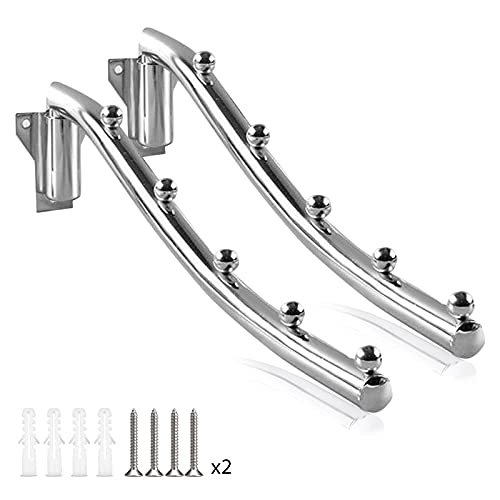 2 PCS Folding Wall Mounted Clothes Hanger, Clothes Hanger Rack Retractable, Collapsible Stainless Steel Closet Clothes Hangers Garment Racks Clothes Drying Racks Coat Hooks Clothing Hanging Holder - size: 5 HOOKS x 2