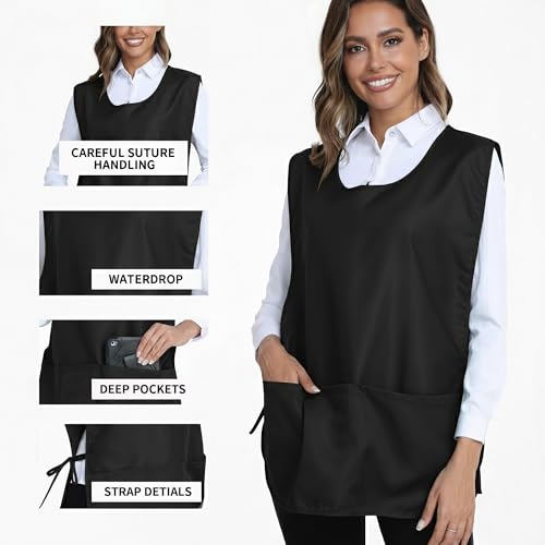 Xeoxarel Unisex Cobbler Apron with 3 Deep Pockets, Smock Vest Apron - color: 1 Pack - Black