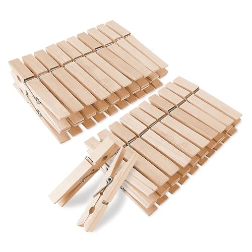KTOJOY Wooden Clothes Pins,50 Pack, 2.9 Inch, Large Natural Birchwood Rust, Moisture Resistant Clothes Pegs, Heavy Duty Clothespins,Clothes Pins for Craft, Clips for Pictures