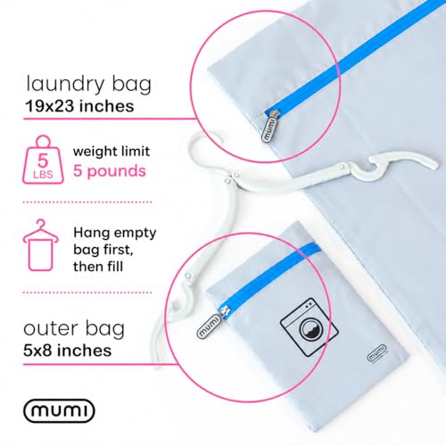 MUMI Smell-Proof Travel Laundry Bag with Folding Hanger, Blue - color: Blue