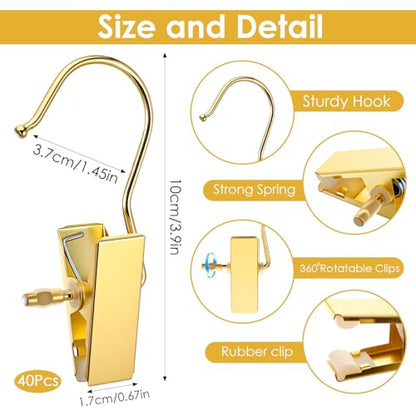 40 Pack Gold Boot Hangers for Closet, Pants Hangers with Clips Portable Travel Hanges Space Saving, Boot Clip Hooks for Hanging Clothes Pins Leggings Hangers Laundry Towels Hat Bra Socks Jean
