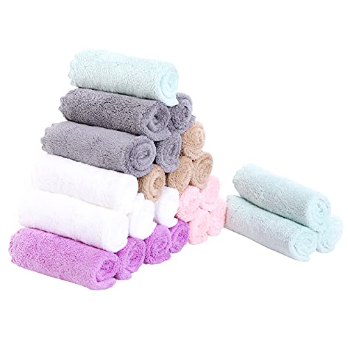 24 Pack Kitchen Dishcloths - Does Not Shed Fluff - Reusable Dish Towels, Dish cloths, Super Absorbent Coral Fleece Cleaning Cloths, Nonstick Oil Washable Fast Drying, 10 x 10 Inch (Multicolor) - color: Multicolor, size: 10 x 10 Inch