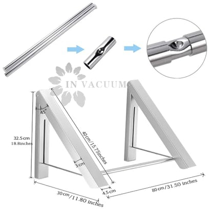 Clothes Drying Rack Folding Indoor, Wall Mounted Drying Racks for Laundry - color: 2 Racks With Rod Sliver