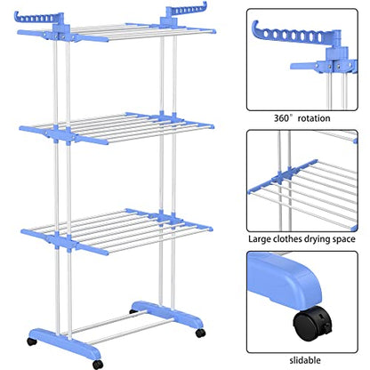 HOMIDEC Clothes Drying Rack, 4-Tier(67.7" H) Foldable Drying Rack Clothing - color: Blue