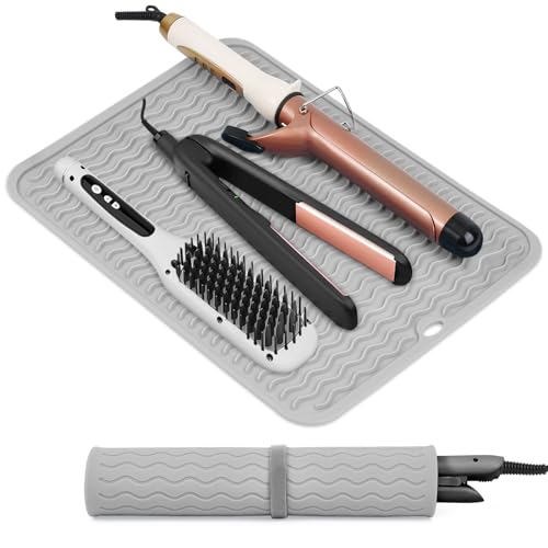 Suafrnut Oversize Silicone Heat Resistant Mat for Hair Tools(14.2" x 11") - color: Grey
