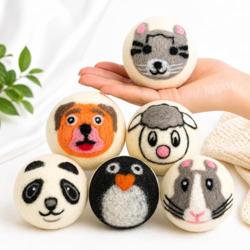 Wool Dryer Balls XL 6-Pack – Organic Wool Dryer Balls for Laundry Reusable, Natural Fabric Softener, Reduces Drying Time, Static, Wrinkles & Clumping - color: Mixed Friends