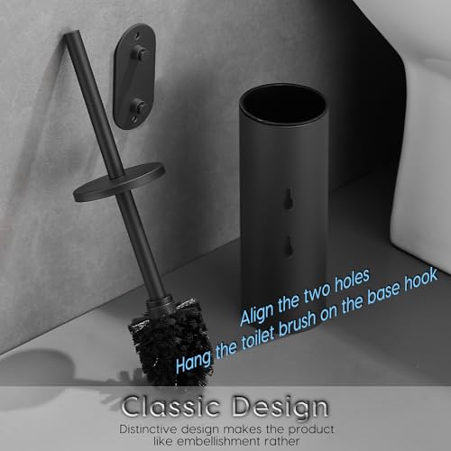 Black Toilet Brush with Dual-Purpose wall-Mounted Bracket - color: Black