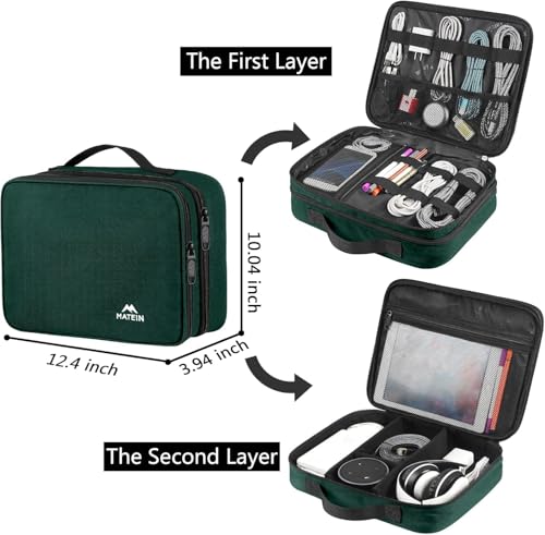 MATEIN Tech Organizer Travel Case, Large Water Resistant Cable Organizer - color: Dark Green, size: Large